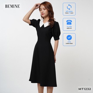 Đầm xòe tay ngắn cổ phối trắng BEMINE MT1232DEN