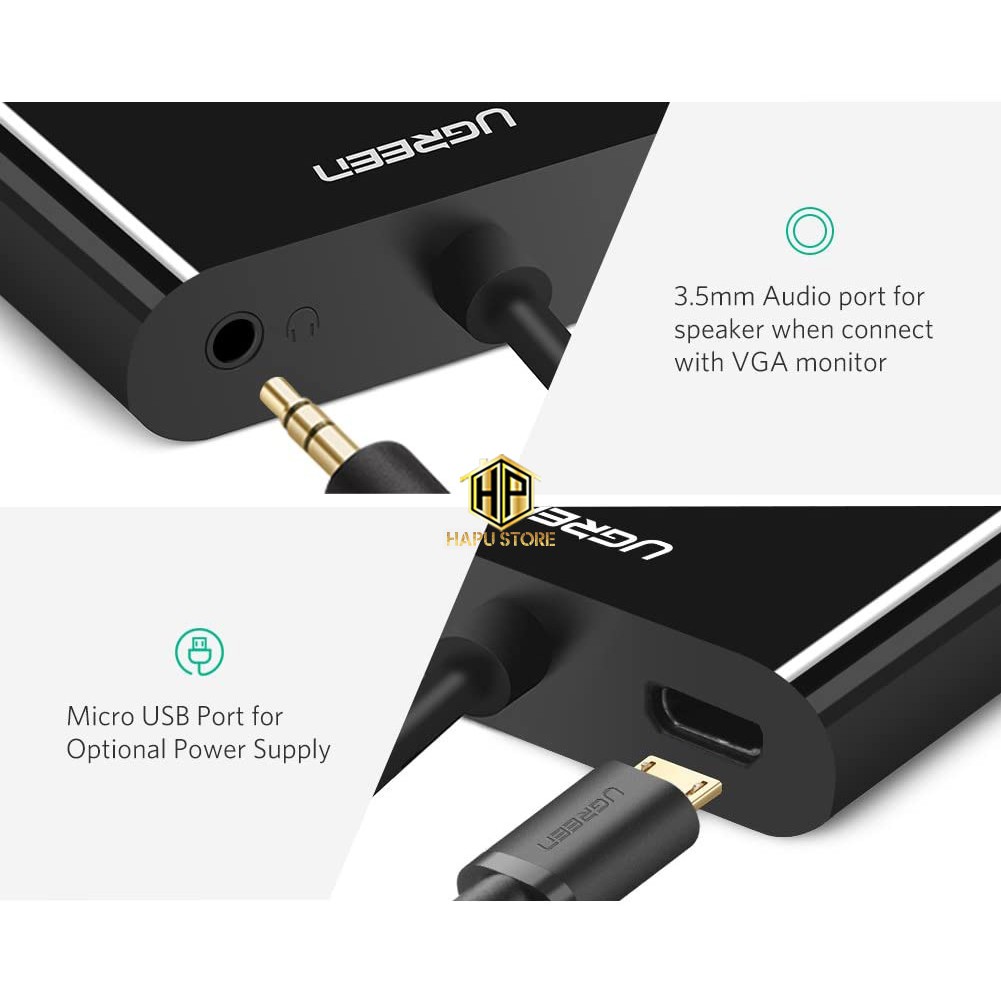 [Mã ELHACE giảm 4% đơn 300K] Cáp chuyển Micro HDMI to VGA, HDMI Ugreen 30355 chính hãng - Hapustore