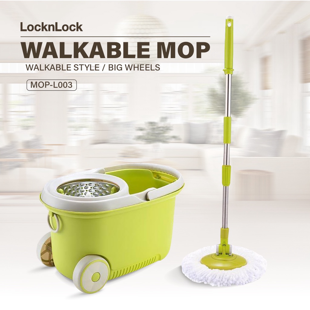 Lock&amp;Lock- Bộ cây lau nhà xoay tay 360 độ Lock&amp;Lock MOP-L003 có bánh xe, màu xanh lá , hàng chính hãng