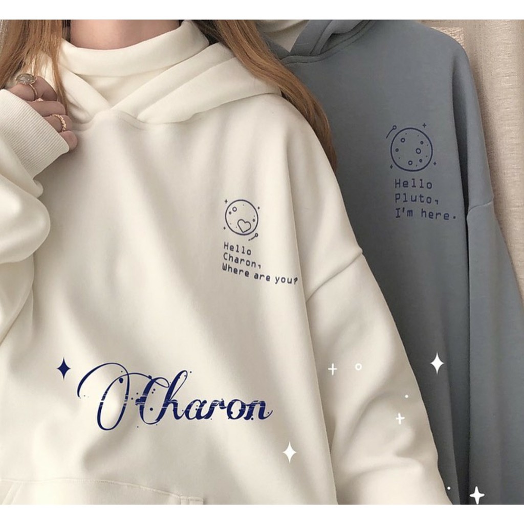 Áo Hoodie Nỉ Bông CHARON Form Rộng Xẻ Tà Ulzzang Unisex (4 Màu)