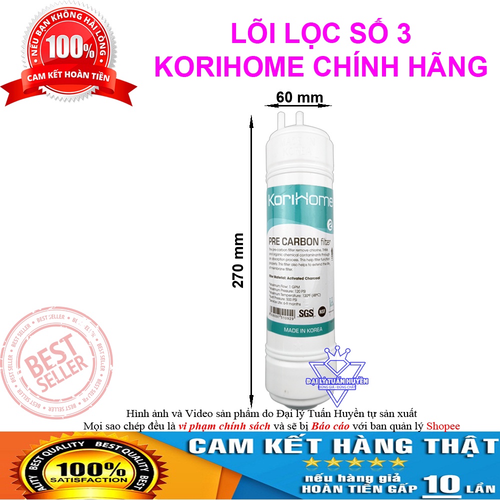 Bộ lõi lọc nước 123 KoriHome chính hãng ( 2 lõi Sediment + 1 lõi Pre Carbon)