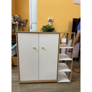 Tủ giày dép gỗ, Tủ đựng giày bằng gỗ, 2 cánh trắng, 4 tầng