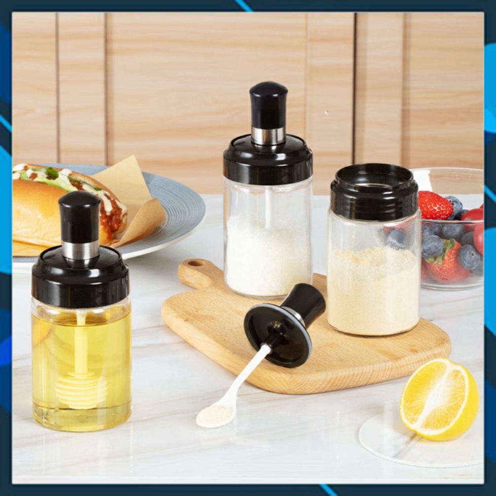 Hũ Đựng Gia Vị chống ẩm kèm thìa muỗng, lọ đựng gia vị thủy tinh 250ml