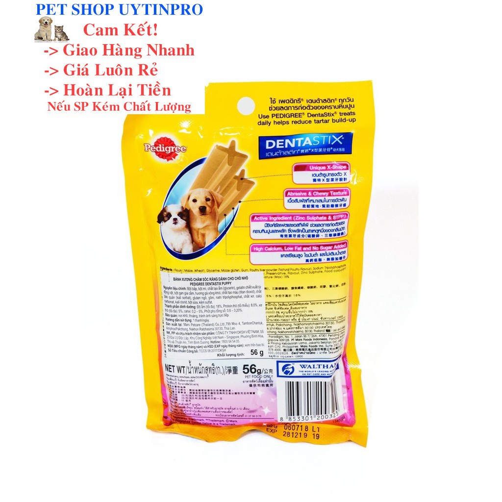 BÁNH XƯƠNG PEDIGREE DENTASTIX PUPPY CHĂM SÓC RĂNG CHO CHÓ CON Gói 56g Xuất xứ Thái Lan