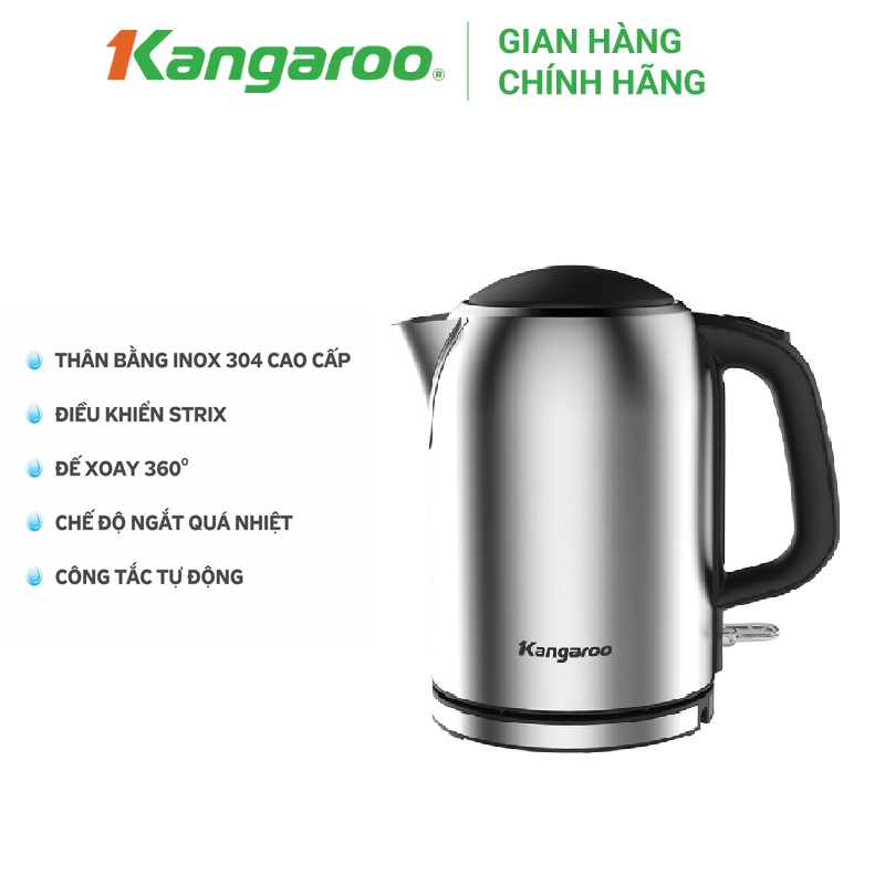 [Mã ELHADEV giảm 4% đơn 300K] Bình đun siêu tốc Kangaroo KG353 inox 1.7L