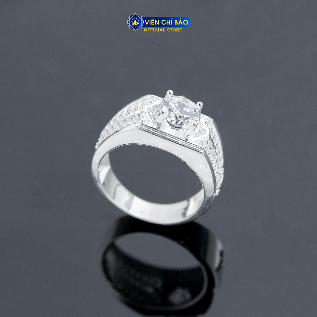 Nhẫn bạc nam đính đá tròn trắng chất liệu bạc 925 thời trang phụ kiện trang sức Viễn Chí Bảo N300005
