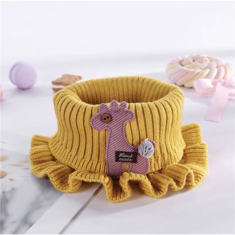 Khăn len ống cổ nhún hoạ tiết hình hươu cho bé 2-7 tuổi