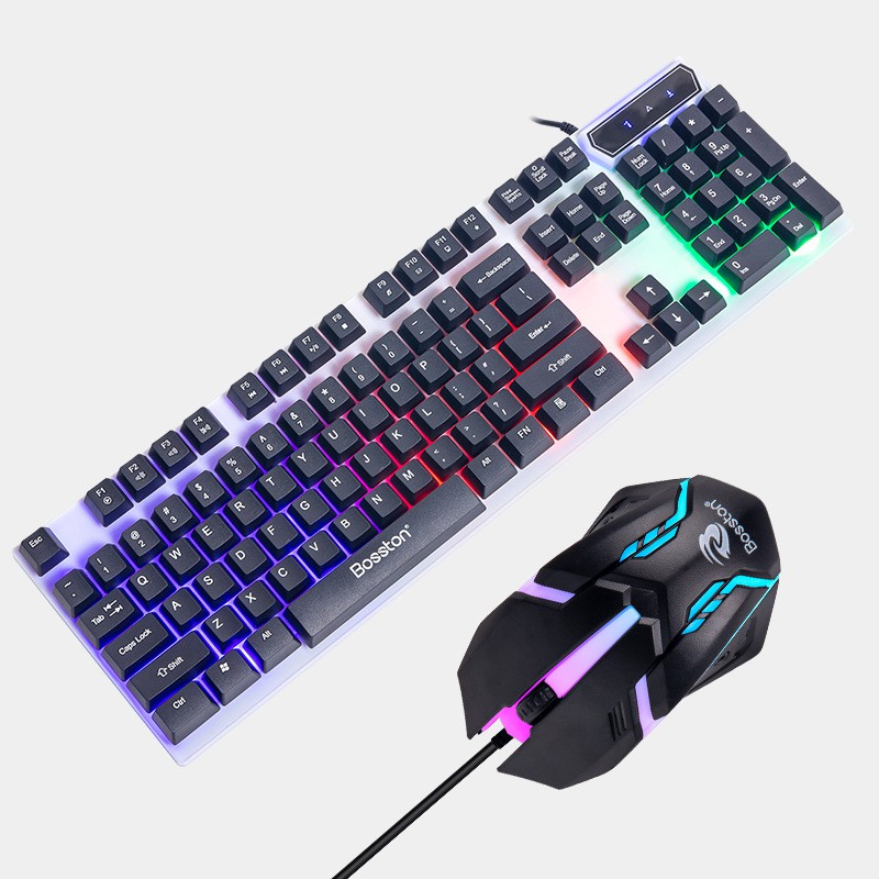 Bàn Phím Gaming Kèm Chuột Có Đèn Led 7 Màu Bosston, Phím Giả Cơ Led Chuyên Chơi Game, Văn Phòng Cho Máy Tính Laptop