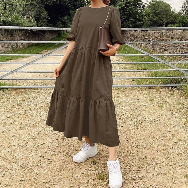 ZANZEA Đầm Maxi Với Thiết Kế Tay Phồng Nhiều Lớp Dành Cho Nữ | BigBuy360 - bigbuy360.vn