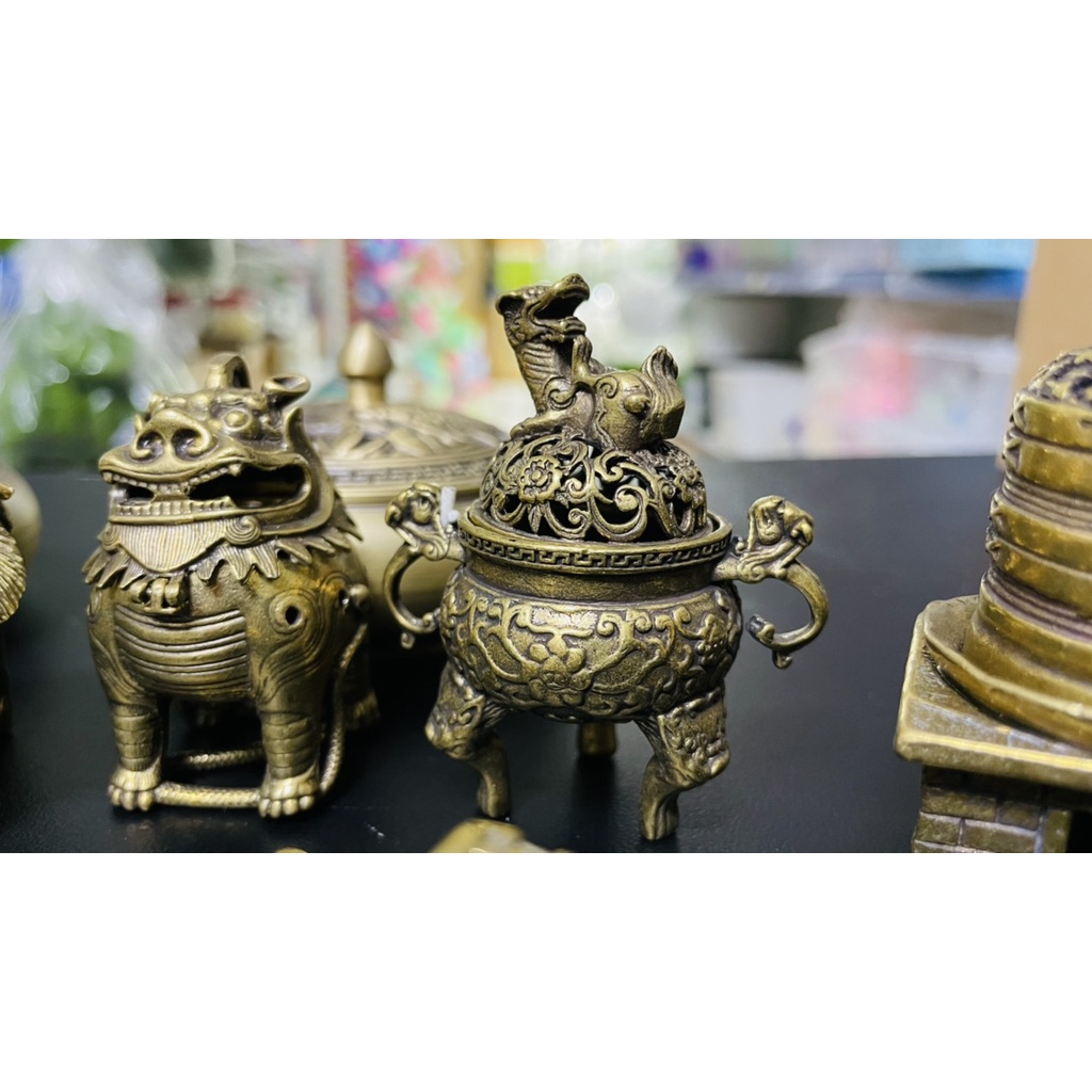 [TẶNG TRẦM NỤ] Lư Đốt Trầm Hương Bằng Đồng Thau Nguyên Chất 3 Chân Lân Độc Đáo - Vật Phẩm Phong Thuỷ