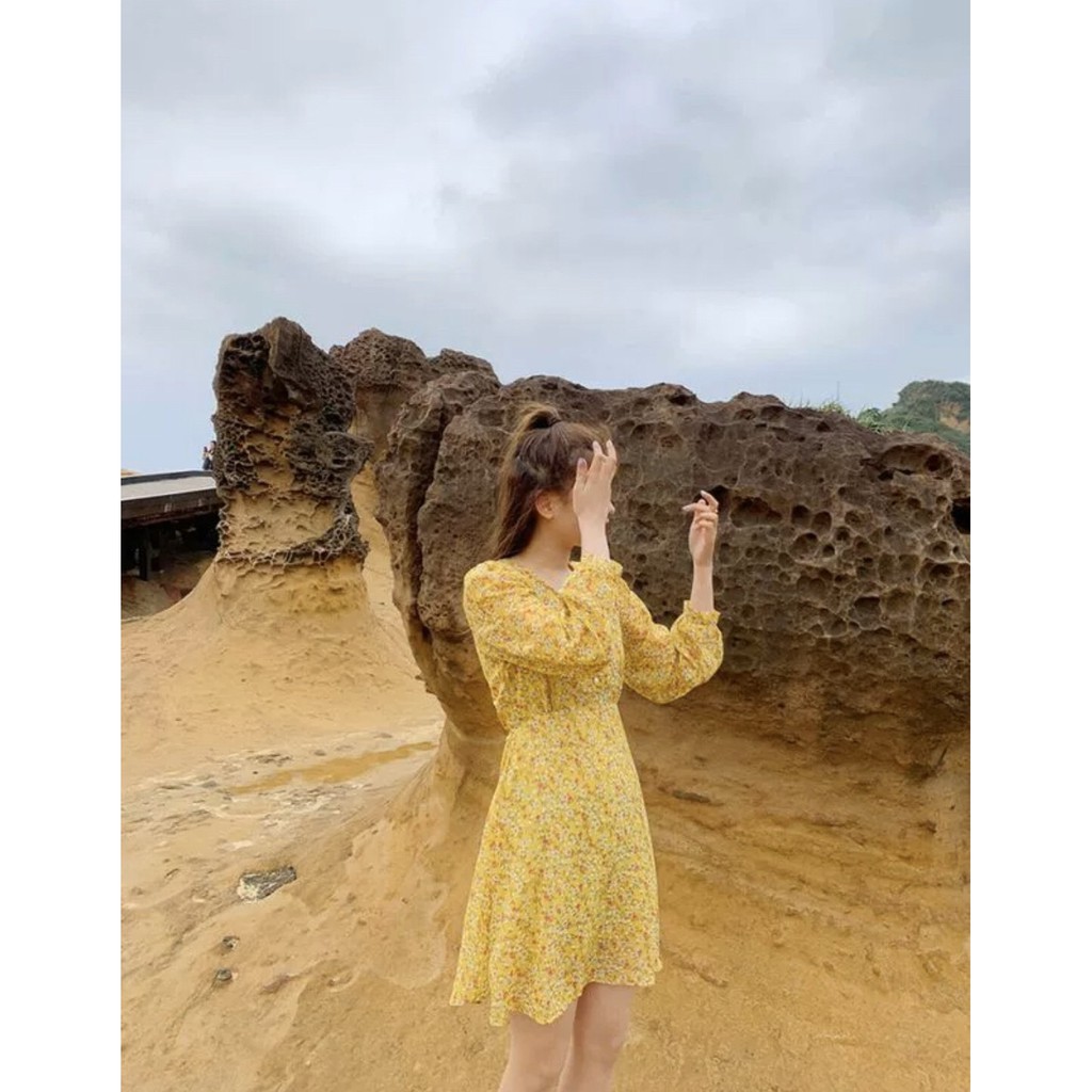 Váy hoa nhí vintage bánh bèo dài tay chất voan thoáng mát, Đầm hoa nhí ulzzang tiểu thư tay dài Hàn Quốc V08 - Peyy Clot | BigBuy360 - bigbuy360.vn