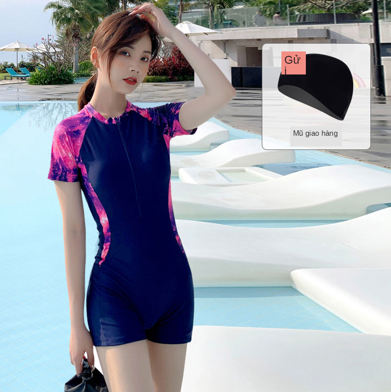 Korean Bigsize Swimwear One-piece Zipper Short Sleeve Sexy Sports For Womens | BigBuy360 - bigbuy360.vn