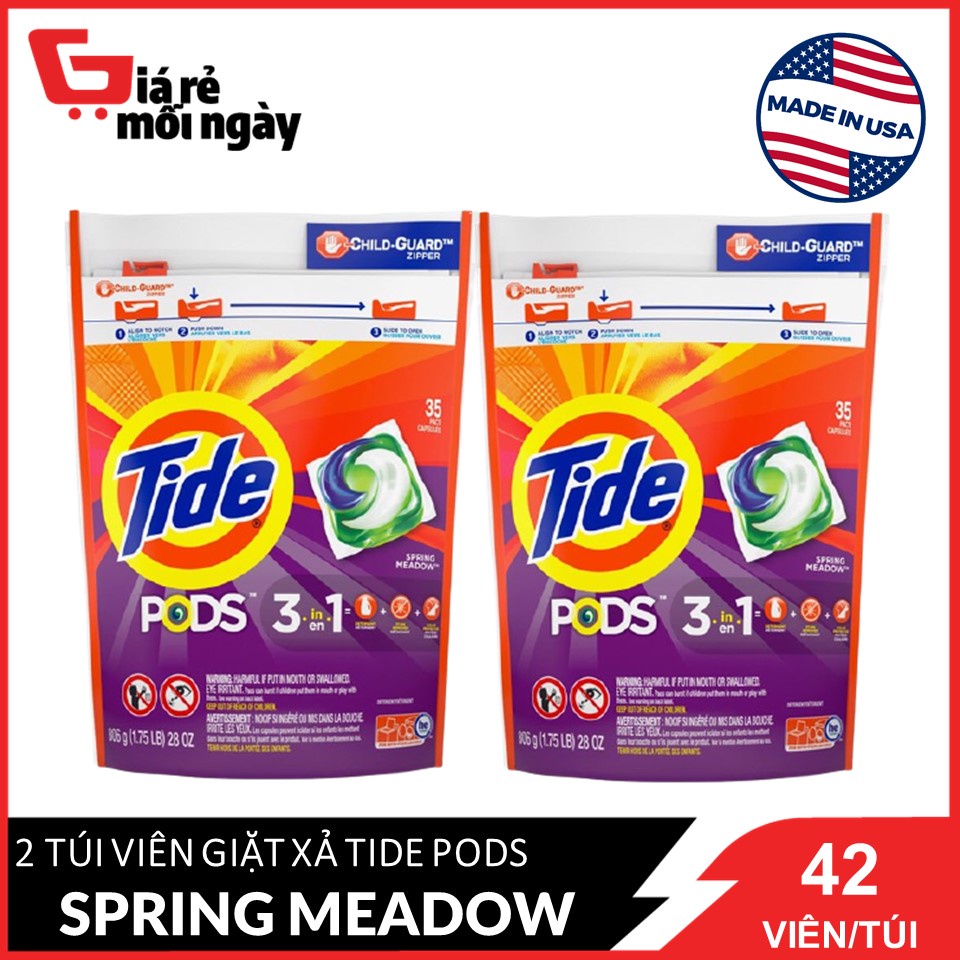 Combo 2 túi viên giặt xả Tide Pods 3in1 Spring Meadow 42 viên/túiX2