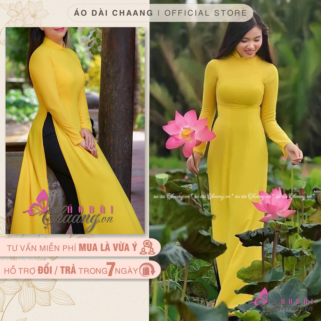 Áo dài 4 tà truyền thống_Chaang_May sẵn áo dài màu vàng cúc xinh tươi, vải đẹp