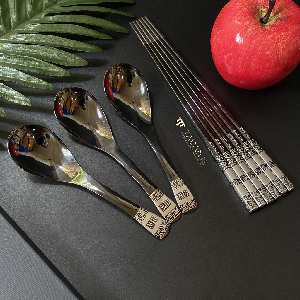 Bộ thìa đũa muỗng dĩa inox 304 mạ vàng cán dài cao cấp sang chảnh dụng cụ cá nhân ăn cơm văn phòng dã ngoại