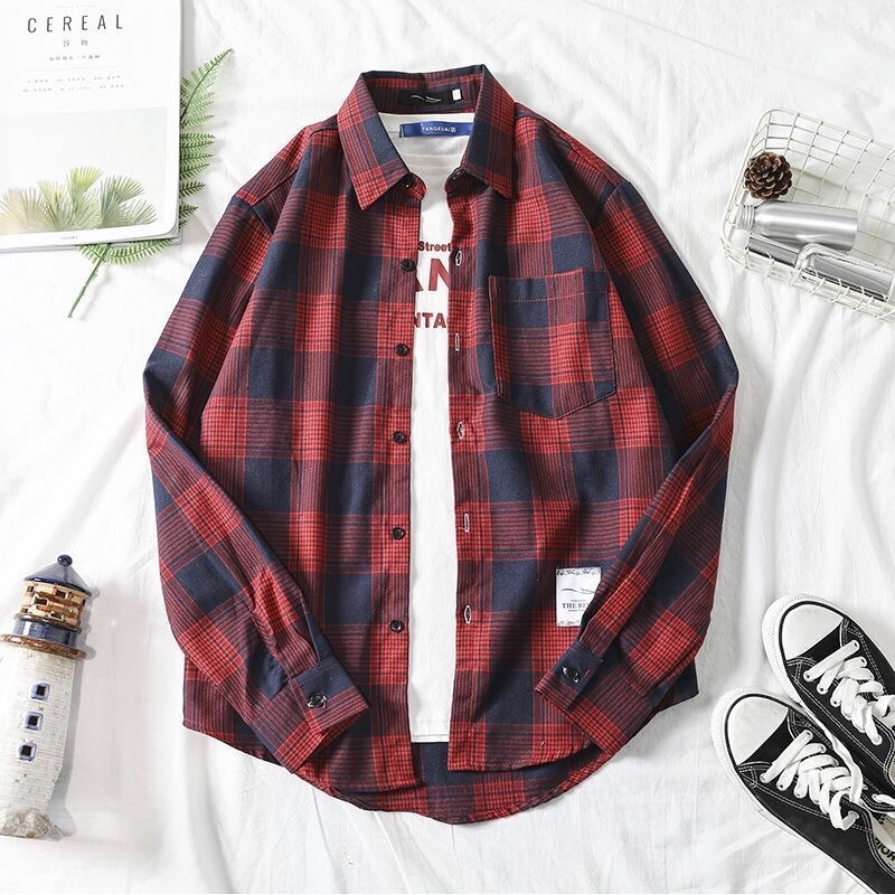 Áo Khoác Sơ Mi Caro Tay Dài Dáng Rộng Trẻ Trung Phong Cách Hàn Quốc Cho Nam