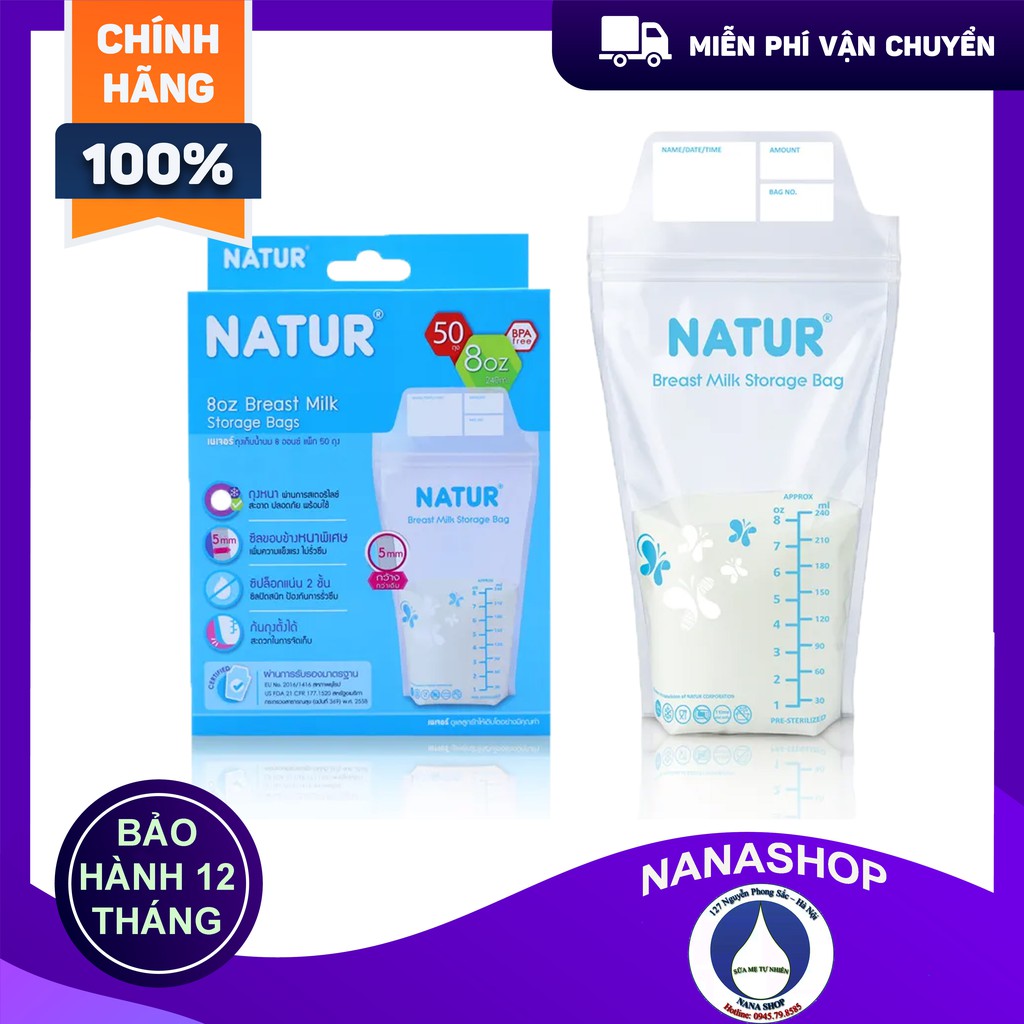 Túi trữ sữa Natur 120ml chính hãng nhập khẩu Thái Lan hộp 30 túi dày dặn 2 khóa zip