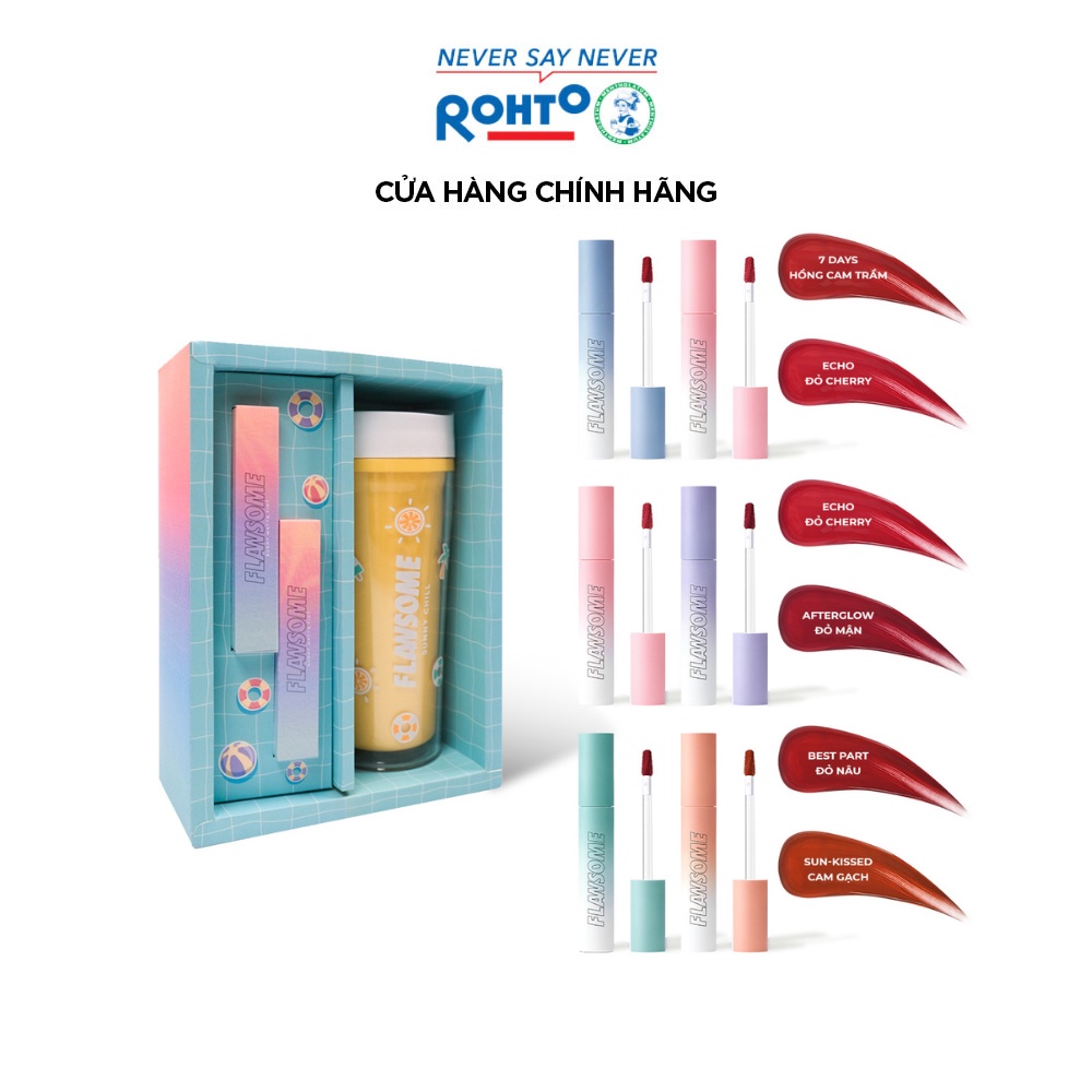 Set 2 cây son trang điểm Flawsome Sunny Matte Tint  - Hồng cam + Đỏ cherry