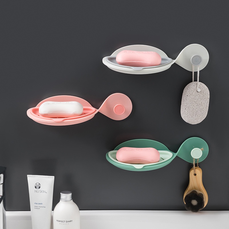 Khay Đựng Xà Bông Xà Phòng Dán Tường Hình Con Cá Dễ Thương có móc treo đồ đa năng 2 trong 1