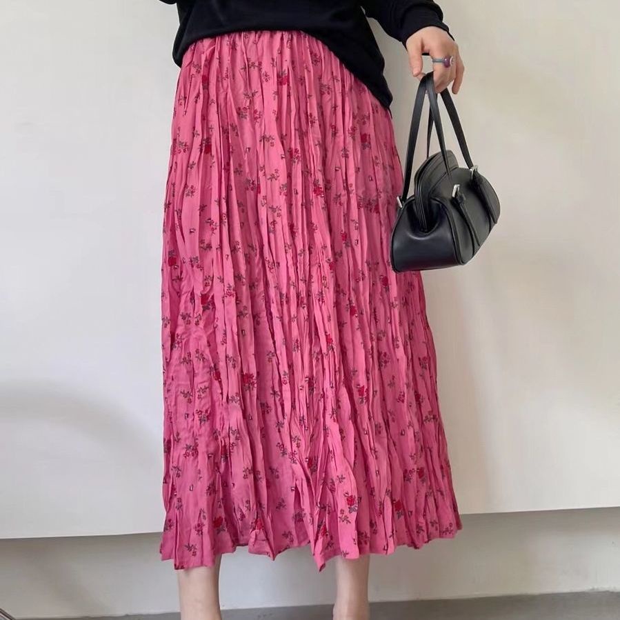 Chân Váy Dài Xếp Ly Lưng Cao Họa Tiết Hoa Phong Cách Hàn Quốc Thời Trang Mới Dành Cho Nữ 2022