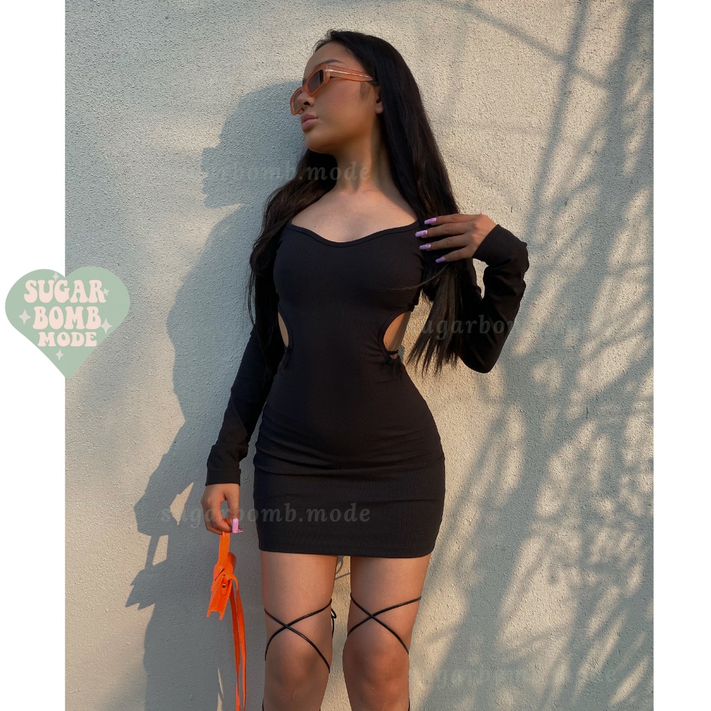Đầm body hở lưng sexy váy ôm sang chảnh cá tính khoét lưng cổ tim tay dài thun co giãn tốt đi chơi sugarbomb.mode (10)