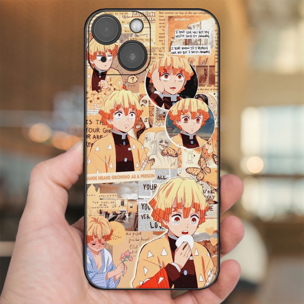 Ốp lưng iPhone 14 dẻo đen cạnh vuông in hình Zenitsu Kimetsu no Yaiba