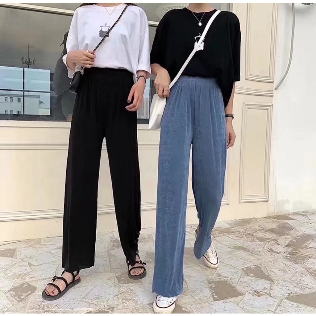 Quần dài IELGY lưng cao ống rộng màu trơn thời trang hè cho nữ