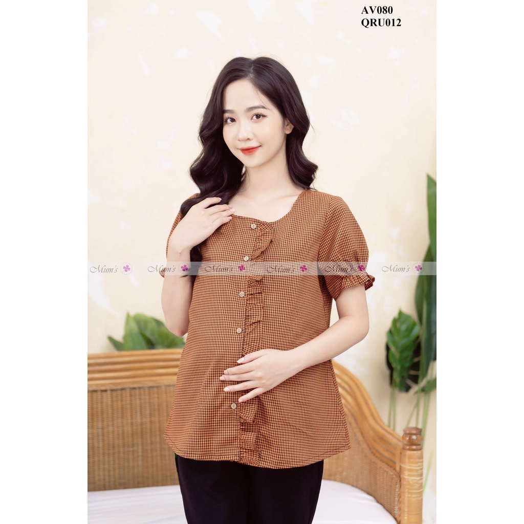 ÁO BẦU MÙA HÈ DỄ THƯƠNG MUM'S SHOP FREESHIP Áo bầu xinh caro mùa hè