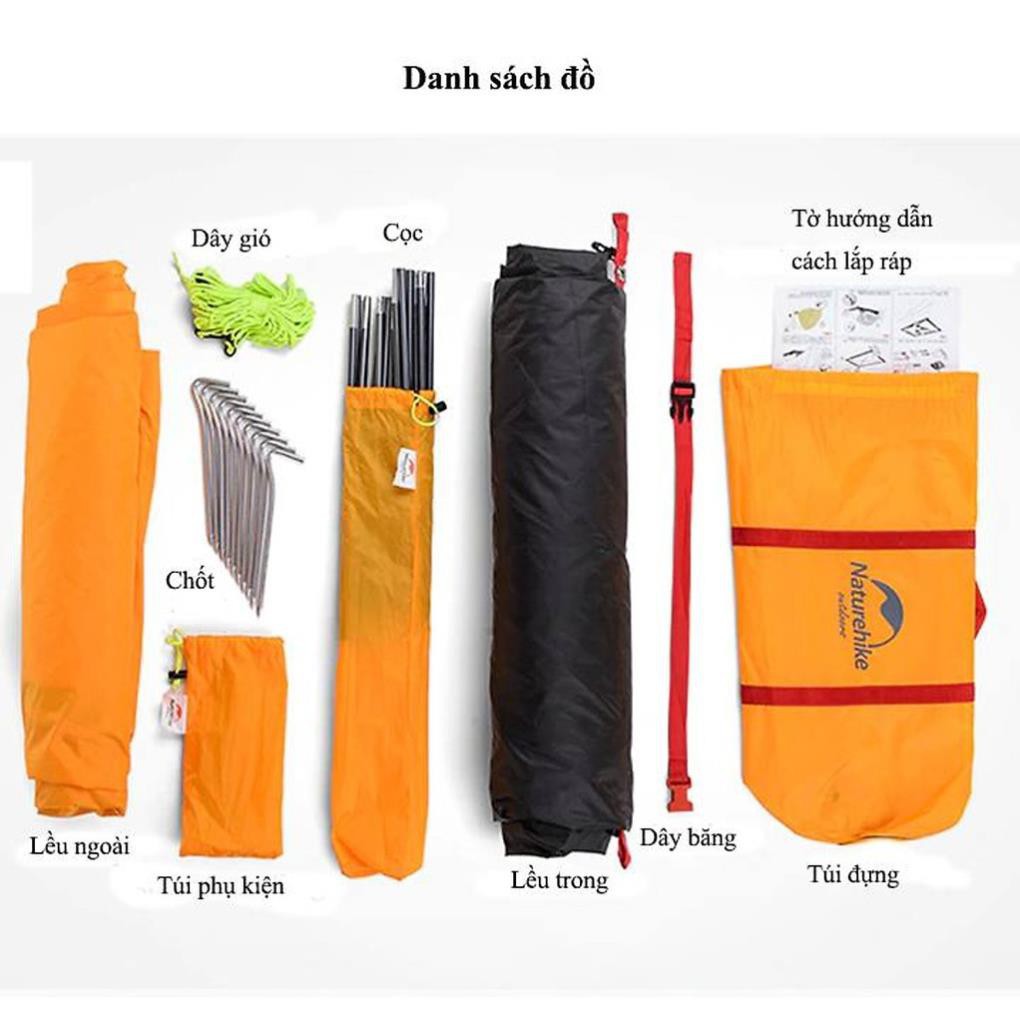 Lều cắm trại 4 người 2 lớp chống mưa nắng siêu gọn nhẹ Naturehike NH18Z044-P