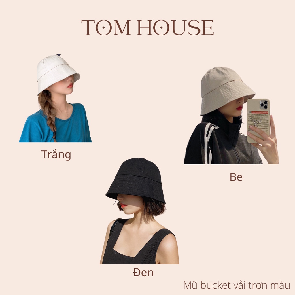Mũ bucket vành cụp, nón tai bèo vải trơn màu thời trang có dây điều chỉnh form mũ Tom House