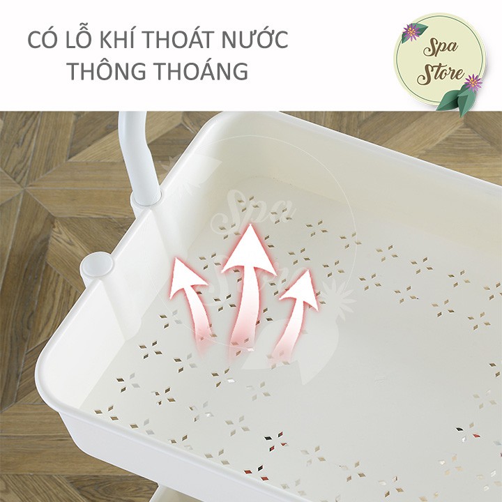 Xe Đẩy 3 Tầng Trang Trí Tiện Lợi Cao Cấp Chính Hãng Đa Năng Nhựa ABS Có Bánh Xe Chịu Lực 50kg  Hồng Xanh Trắng 42*35*87