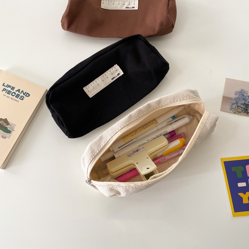 Túi Đựng Bút/Mỹ Phẩm Bằng Vải Bố Dung Tích Lớn Dễ Thương Phong Cách Hàn Quốc
