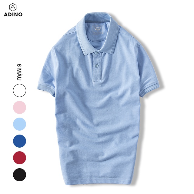 Áo polo nam ADINO màu xanh nhạt phối viền chìm vải cotton co giãn dáng slimfit trẻ trung AP82