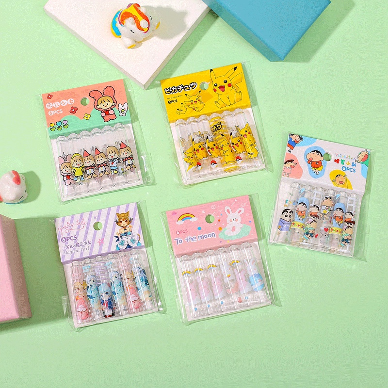 Set 6 Nắp Nhựa Bảo Vệ Bút Chì wj002 Họa Tiết Hoạt Hình Dễ Thương