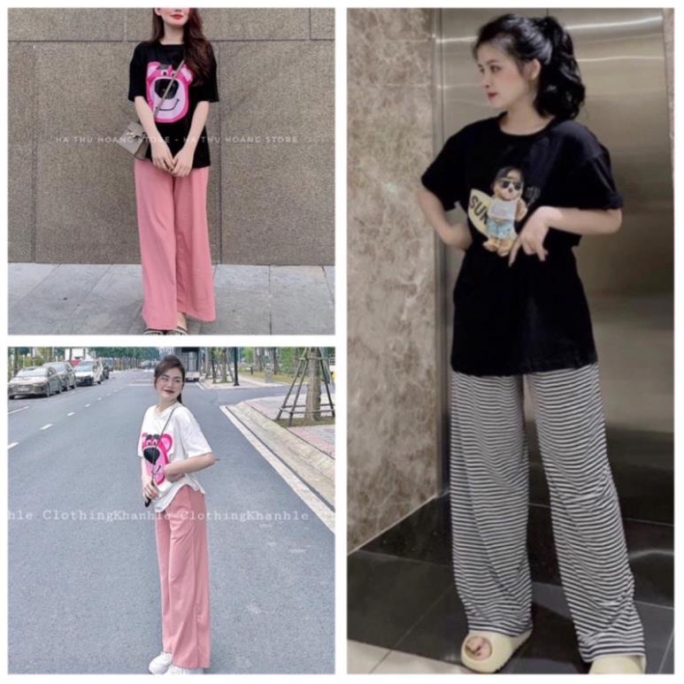 [Hàng Sẵn, Ảnh Thật] Sét Áo Thun Kèm Quần Cullottes Nữ Form Rộng Hàn Quốc Vintage- Bộ Thể Thao Tay Lỡ Quần Suông Dày Mịn