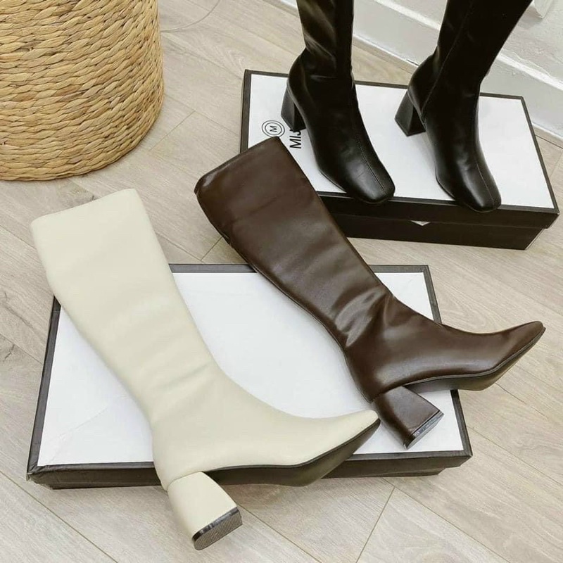 Boot đùi quốc dân gót vuông MIJILI da mềm hàng Qccc