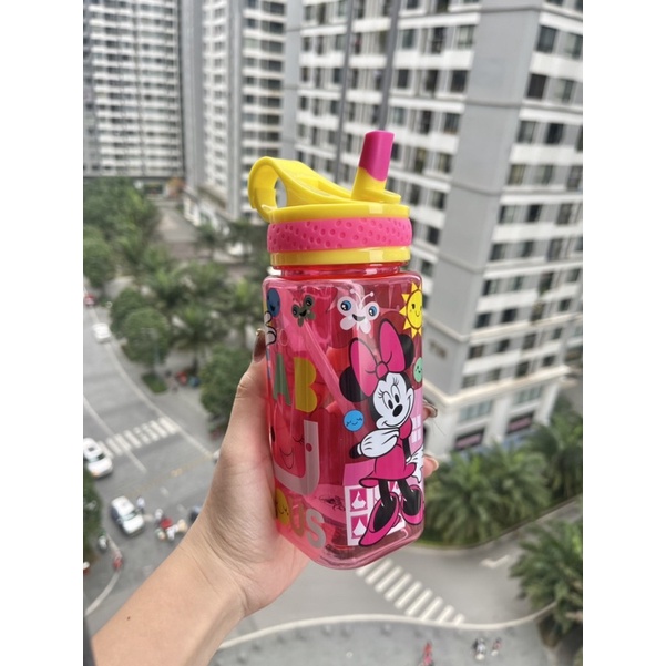 Bình nước có ống hút cho bé hàng nhập Disney Mỹ hoạ tiết Spiderman,Elsa,Minnie,Mcqueen