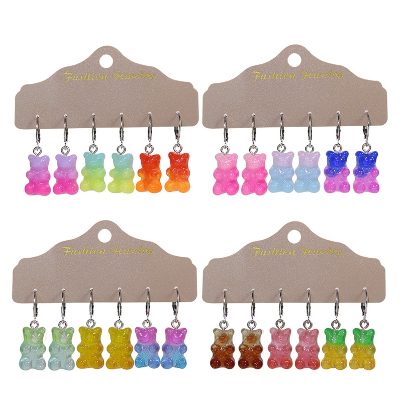 Set 3 / 12 Cặp Bông Tai Hình Gấu Màu Kẹo Dễ Thương