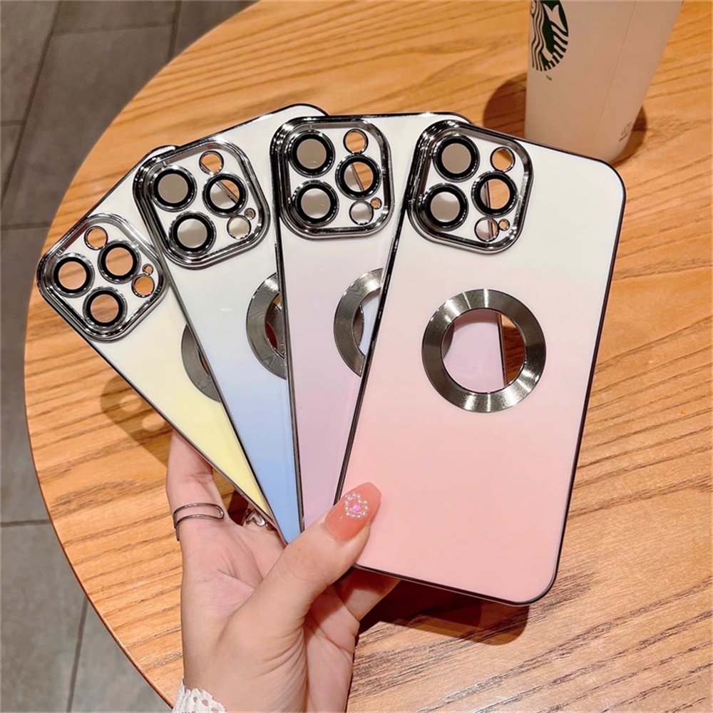 Ốp Điện Thoại Dẻo Màu Gradient In logo Sang Trọng Chống Sốc Cho iPhone 14 Pro max 13 12 11 Pro max XS max XR