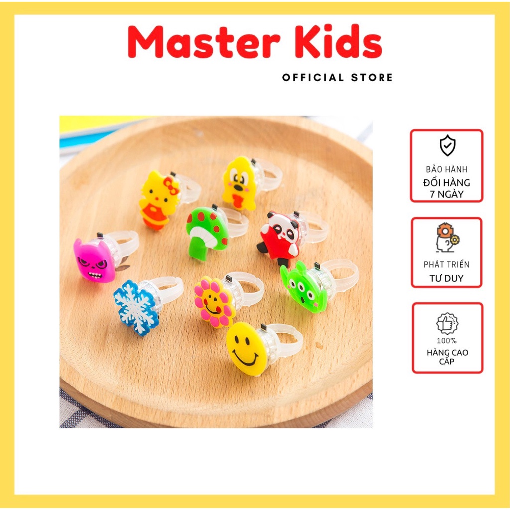 Nhẫn phát sáng hoạt hình có gắn đèn led cho bé, nhẫn đeo tay đồ chơi phát sáng đồ chơi cho bé Master Kids