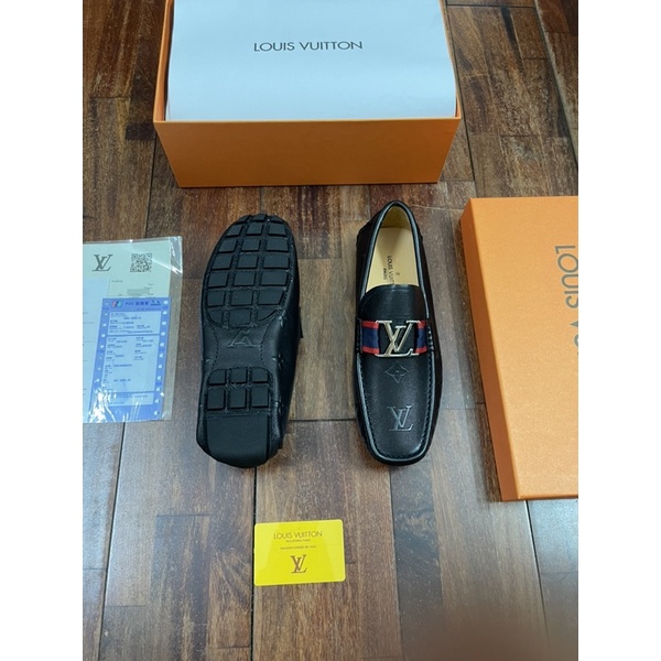 Giày lười nam, giày mọi da thật, Moca LV Tag bạc bản đẹp Fullbox thẻ bill.