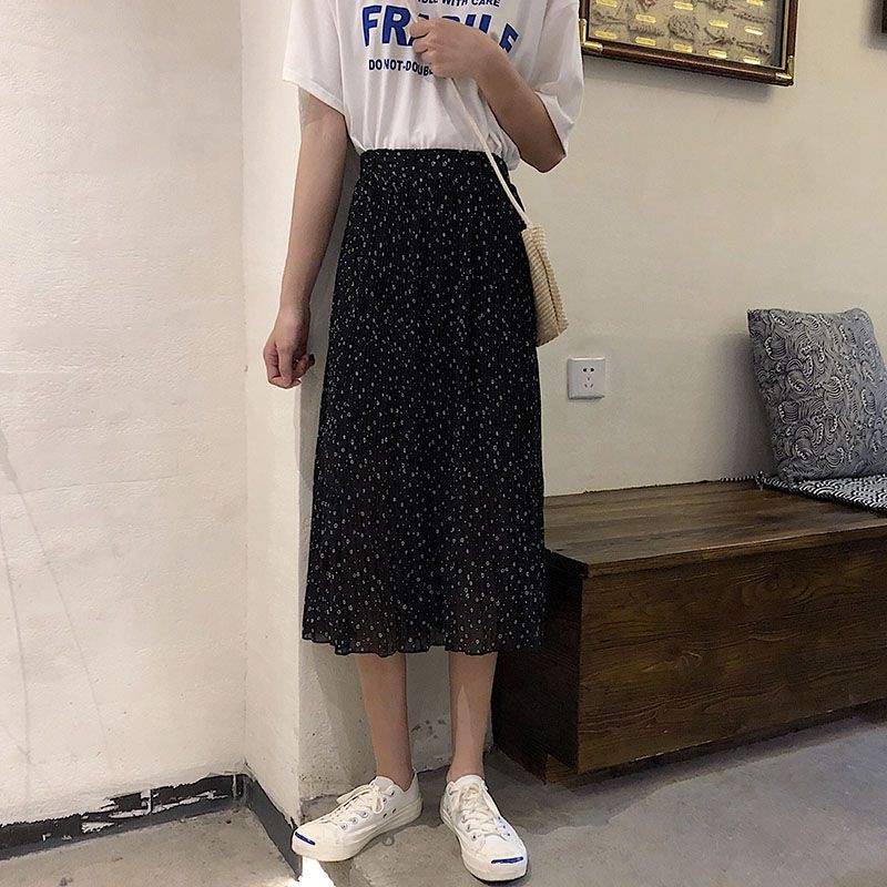 Chân váy voan hoa xếp ly lưng cao thời trang mùa hè dành cho nữ | BigBuy360 - bigbuy360.vn
