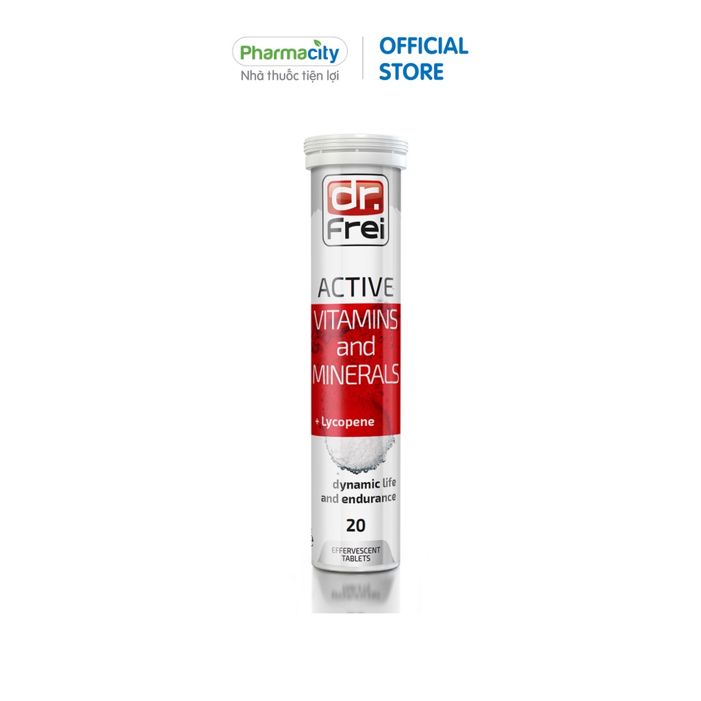 Viên sủi Dr.Frei hỗ trợ bổ sung vitamin và khoáng chất Active Vitamins and Minerals + Lycopene (Tuýp 20 viên)