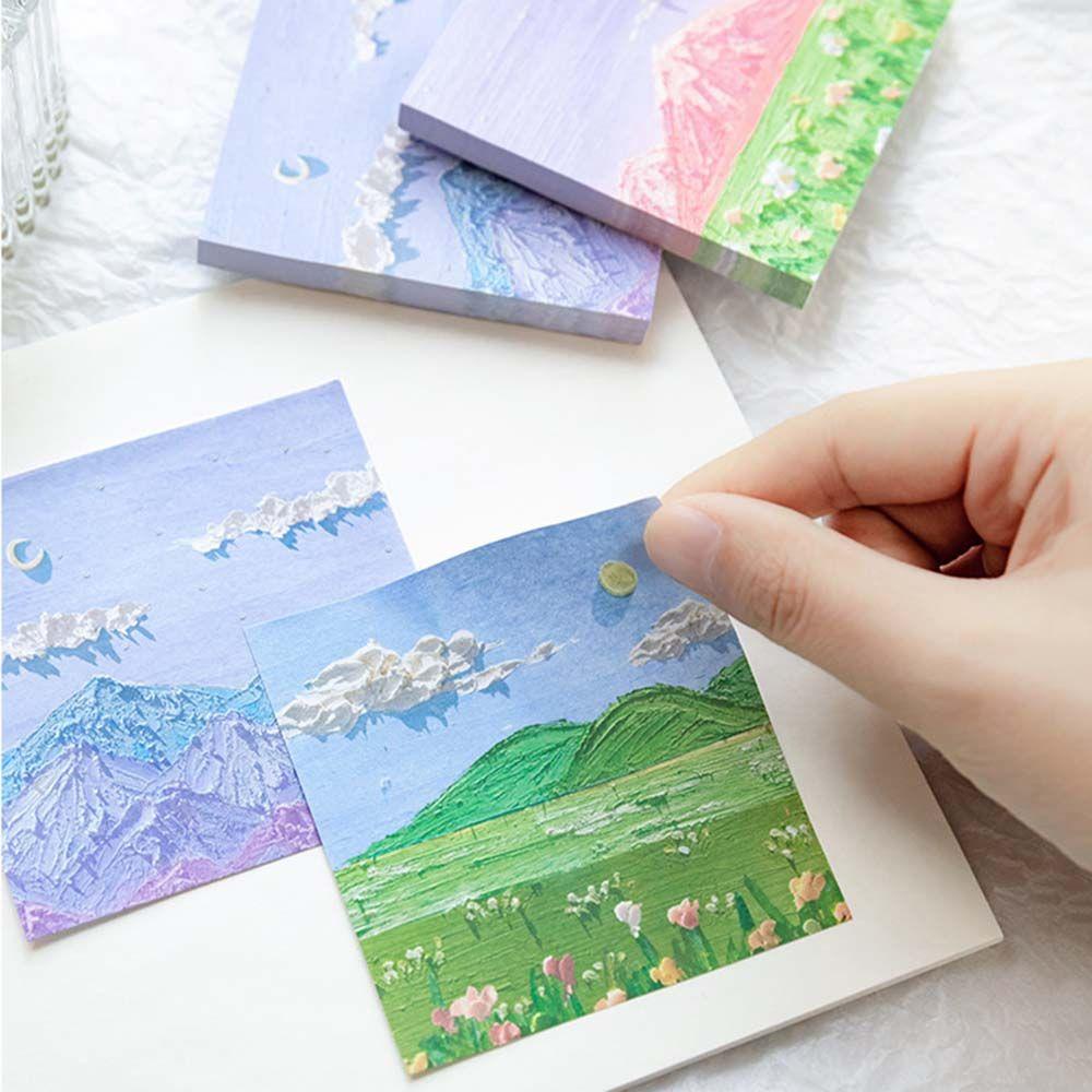 Giấy Ghi Chú Tự Dính Họa Tiết Tranh Phong Cảnh Sơn Dầu Phong Cảnh Kawaii Trang Trí Văn Phòng / Trường Học