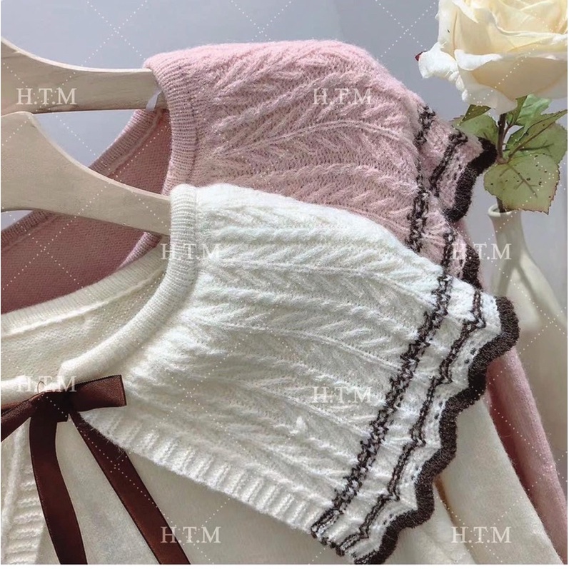 BÁN SỈ ÁO LEN CỔ BÈO BUỘC NƠ 2M HỒNG - KEM CHO NỮ | BigBuy360 - bigbuy360.vn