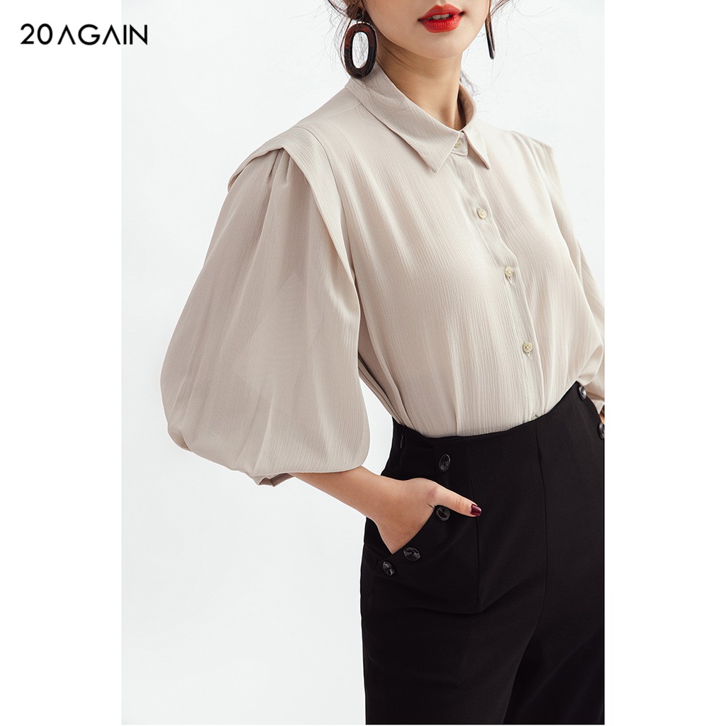 [Mã FAMALLT5 giảm 15% đơn 150k] Áo sơ mi nữ công sở 20AGAIN đủ màu, đủ size, dài tay tay xếp ly ASA1104