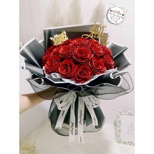 Bó Hoa Nhũ 20 Bông Kèm Chữ Và Thiệp