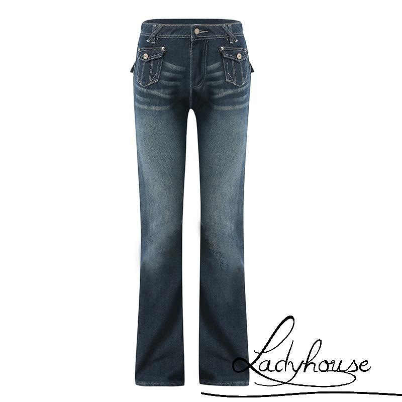 Quần Jeans Denim Lưng Cao Ống Rộng Có Túi Phong Cách Hip Hop Cho Nữ