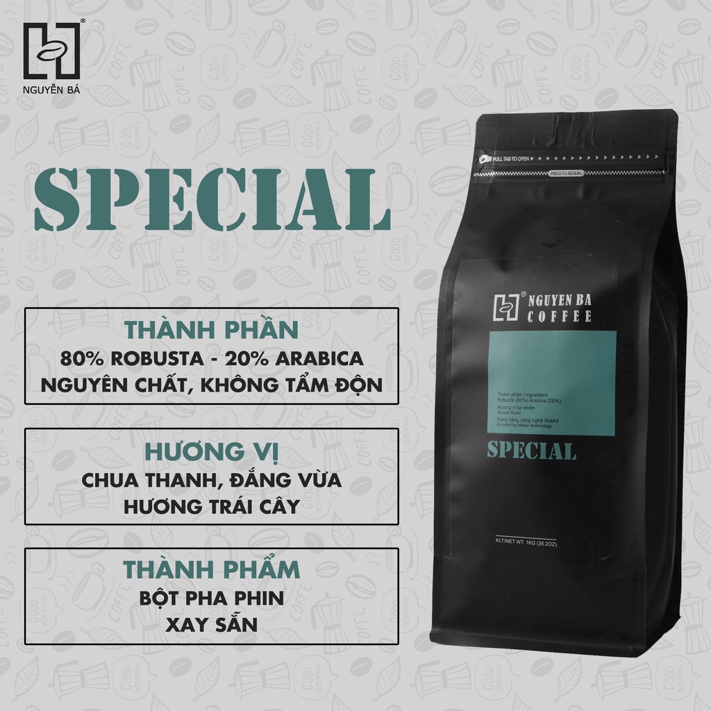 Cà phê nguyên chất pha phin blend Robusta Arabica SPECIAL Nguyễn Bá Coffee - Cafe nguyên chất gu đậm chua nhẹ hậu ngọt | BigBuy360 - bigbuy360.vn