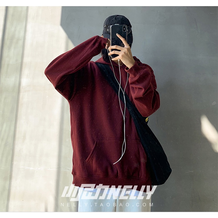 Áo hoodie Nelly Heybig trơn màu đỏ đô